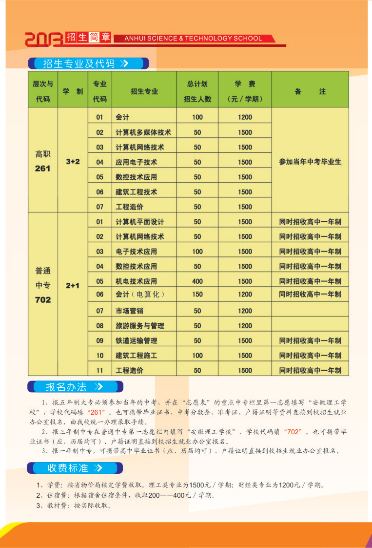 安徽理工学校2013年秋学期招生简章