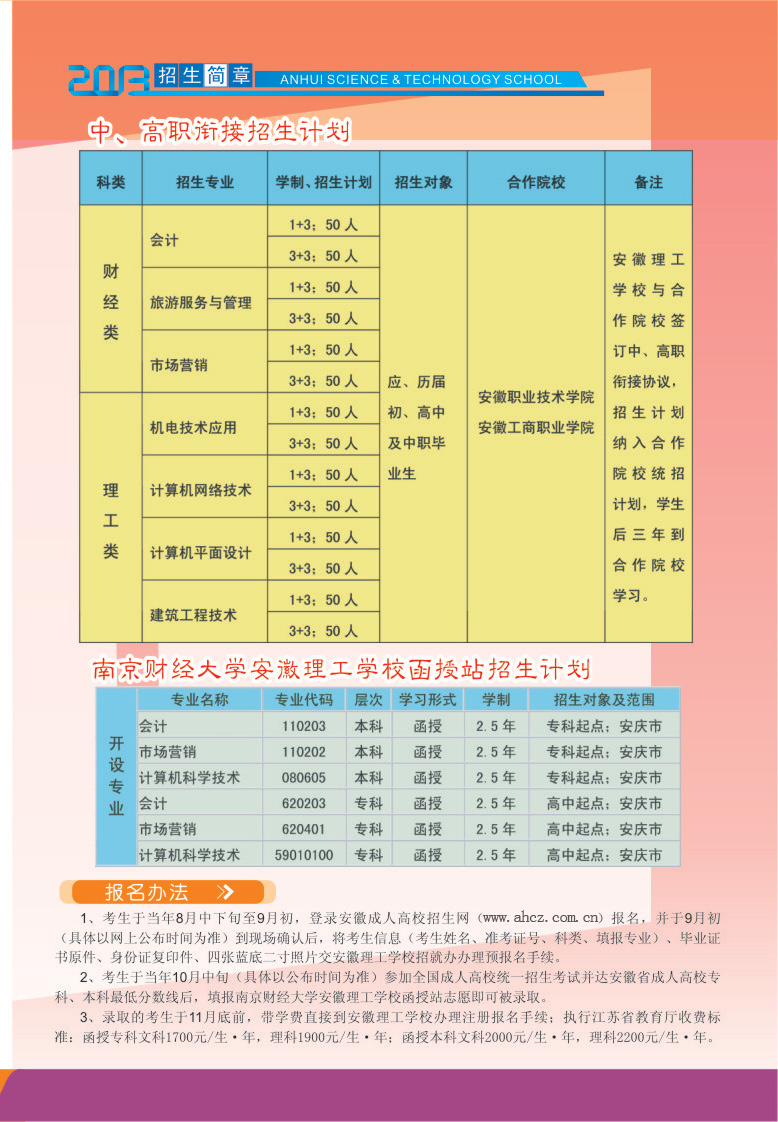 安徽理工学校2013年秋学期招生简章